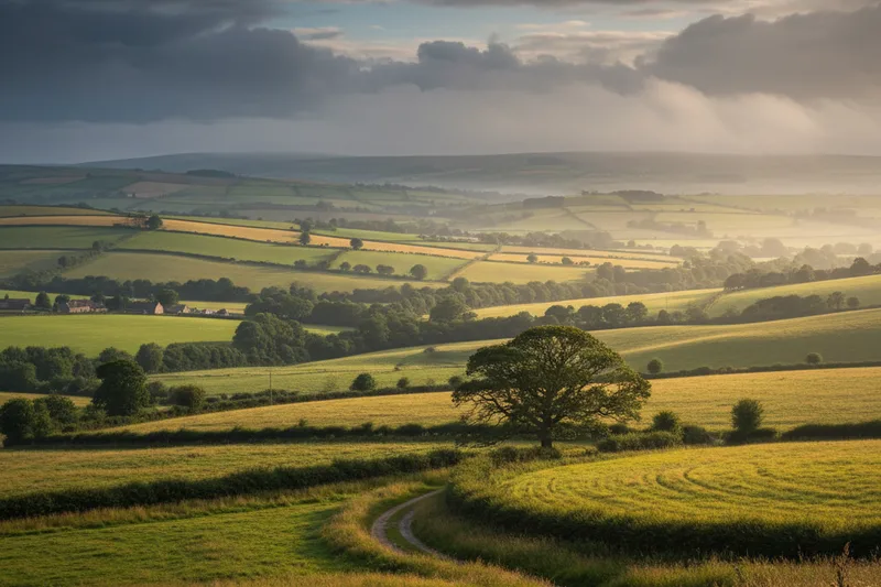Evening light over the fields of the Irvine Valley