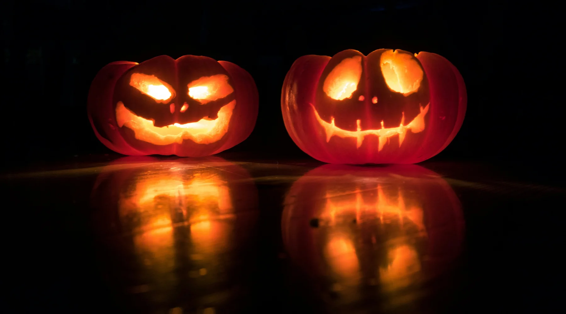 two pumpkin lanterns