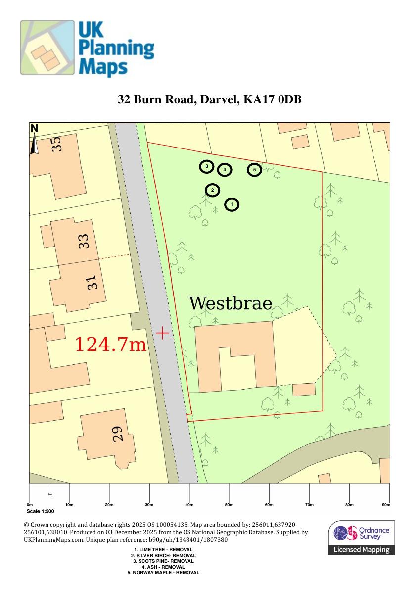 Approved - site plan of 32 burn road showing location of trees proposed for remo