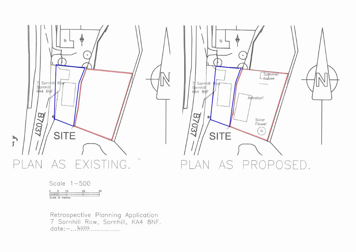 Approved - existing an proposed block plan for 7 Sornhill Row Galston East Ayrshire KA4 8NF