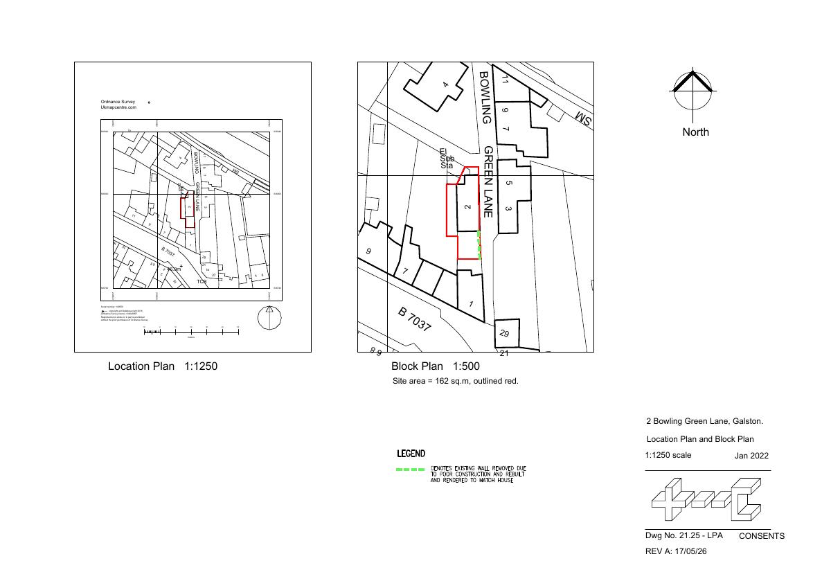 Block andlocation plan for 2 Bowling Green Lane Galston East Ayrshire KA4 8AN